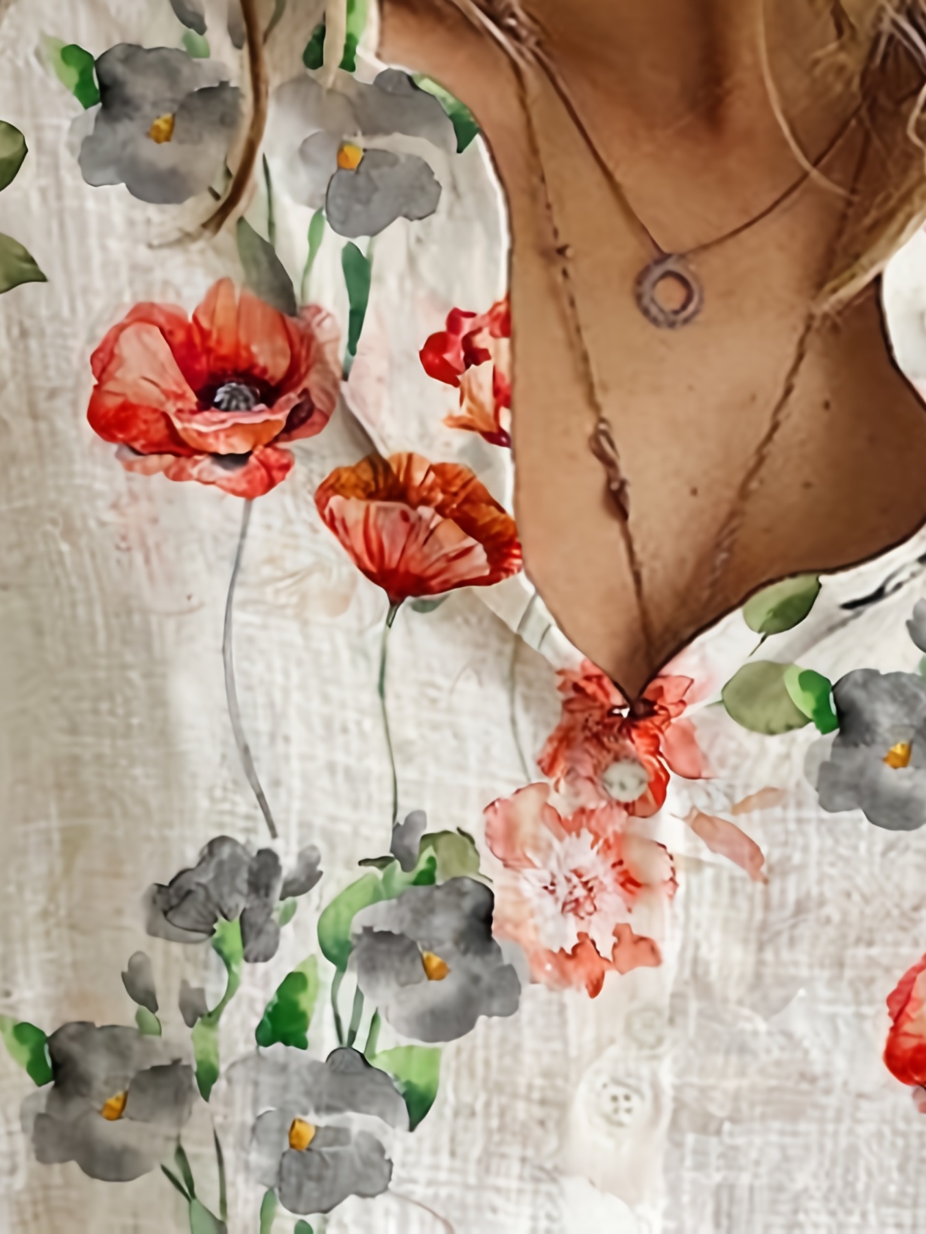 floral print collar button shirt casual long sleeve shirt for spring fall womens clothing details 2